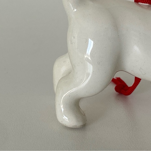 Vintage Ceramic White Cat Christmas Ornament 2.5” Red Bow Kitty Pets - Picture 4 of 13